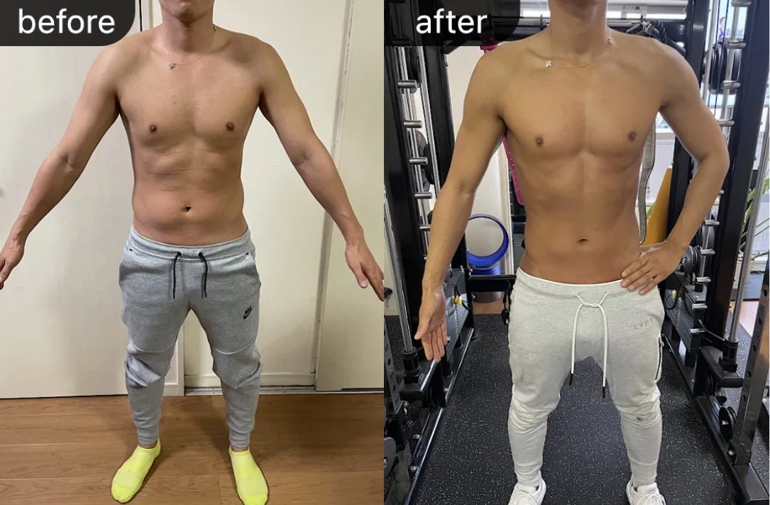 30代男性経営者 -12.50kg 短期集中ボディメイク Before/After